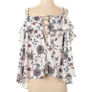 Lucca Couture Lace Up Cold Shoulder Ruffle Top Medium